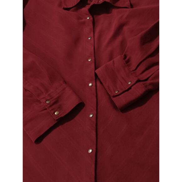 GLORIA VANDERBILT 2X Light Faux Suede Top Blouse Shirt Bronze Snaps Western Red - Picture 4 of 11